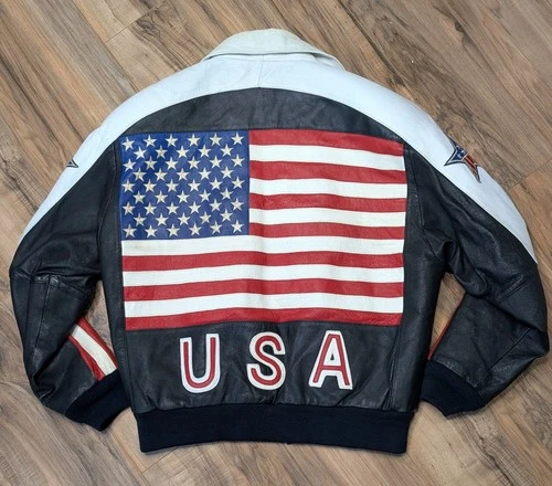 Rare Vintage USA Black Leather Jacket Gino Leathers Star Patches Size L 250th video thumbnail