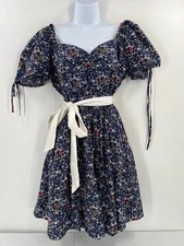 Unique Vintage 1X 16 Mushroom Rooster Print Puff Sleeve Mini Dress Retro