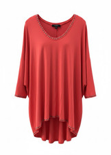 Karen Kane Red Studded Tunic Blouse Plus Size 3X Stretch Scoop Neck 3/4 Sleeve