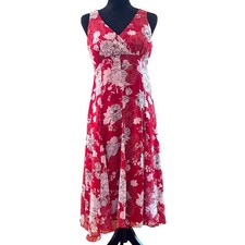 Jonathan Martin Studio Red Floral Chiffon Sleeveless Empire Waist Midi Dress 12