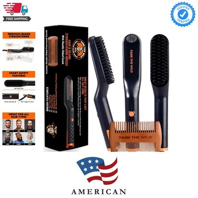 TAME The Wild Beard Brush and Beard Straightener for Men - Ionic Heated Comb ...