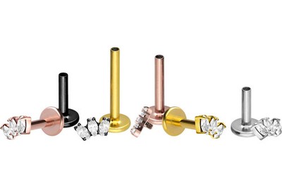 PIERCINGLINE  Piercing Stecker Titan Labret mit Gewinde 3 KRISTALLTROPFEN