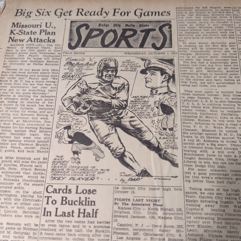 OCT 1, 1947 NEWSPAPER PAGE #2368- FRANCIS REAGAN, NEW YORK GIANTS FOOTBALL 🏈