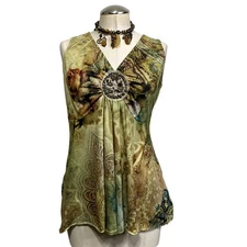 Vtg Y2k 00's Fairy Core Boho Beaded Embellished Whimsical Babydoll Ruched Blouse