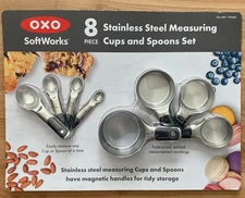 OXO Stainless Steel Measuring Cups and Spoons Set 8 piece Magnetized Handle