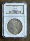 1928-P Silver Peace Dollar Graded MS64 by NGC