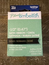 Brother P-touch Embellish Tape for Label Maker 1/2" Gold on Black Satin Ribbon