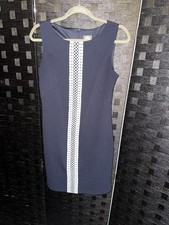 Vince Camuto Navy Embroidered Shift pencil Dress white lace trim size 6