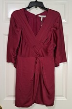 BCBG MAXAZARIA Runway Cocktail Dress Cranberry Woven Satin Pleated Detail 4 NEW