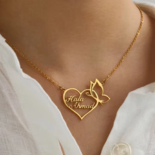 Custom Jewelry Double Name Pendant Necklace Heart Butterfly Charm Anniversary