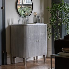 Silver Gilt Drinks Cabinet with Black Interior and Mirrored Back - Home Bar