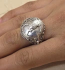 Stunning Vintage Sterling Silver Crescent Moon Face Poison Ring 10k Gold Accents