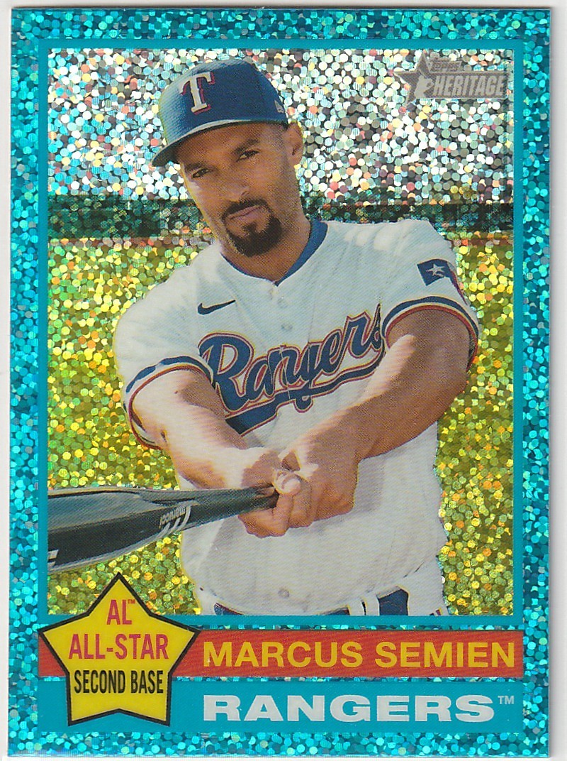 2025 Topps Heritage Light Blue Sparkle #400 Marcus Semien - Rangers