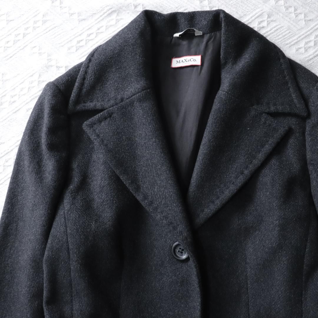 Max Mara Max &Co Charcoal Angora Wool Long Chestercoat Size M Excellent image 2