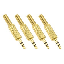 4Pcs 1/8" 3.5mm TRS Audio Male Stereo Jack 2 Pole, Carved Style, Golden