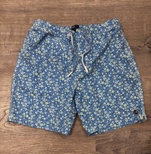 johnnie-O Boys Blue Floral Swim Shorts Size 12 Drawstring Elastic Waist Lined
