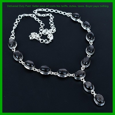 Valentines Sale Hypersthene Stone Mother Gift Art Deco Chain Necklace 925 Silver
