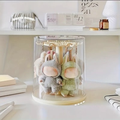 360° Rotating Clear Acrylic Display Case for Mini Plush Dolls, Stand