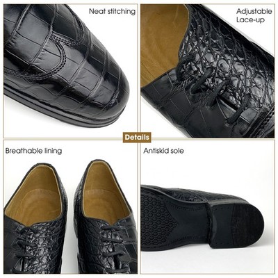 13 US Black Men's Skin Shoes Crocodile Leather Oxford Real Belly Lace-up Brogue