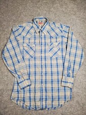 Vintage Levis Shirt Mens Large Plaid Western Pearl Snap Long Sleeve Stains