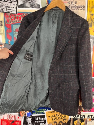 Vtg Mens 70s Black Brown Gray Red Plaid Young Mans Fancy Blazer 36 Chest - Picture 13 of 17