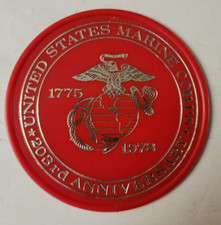Vtg 1978 US MARINE CORPS 203rd Birthday / Anniversary Plastic Coaster