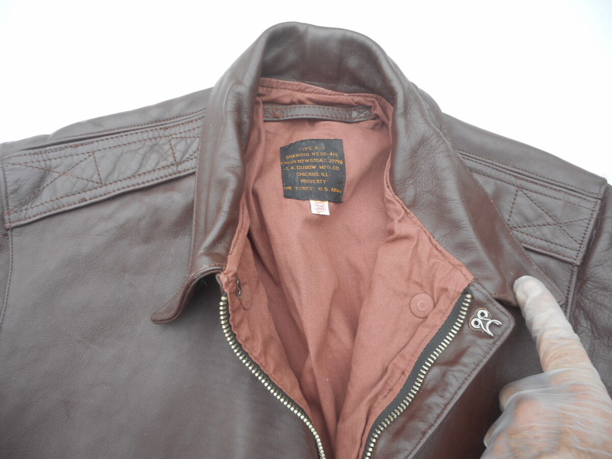 WW2 A-2 Leather Flight Jacket Mfg J.A. Dubow Size 38 Lost WW2 A-2 Leather Flight Jacket Mfg J.A. Dubow Size 38 Lost