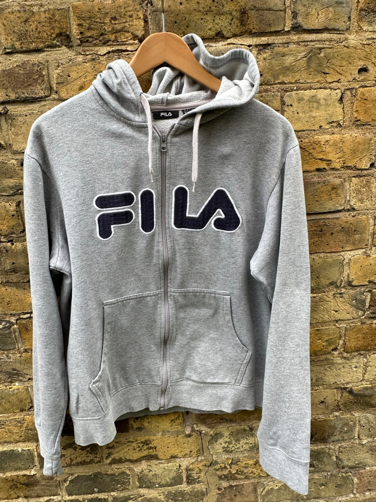 FILA felpa uomo media zip cardigan cotone pile cappuccio grigio maglione anni 90