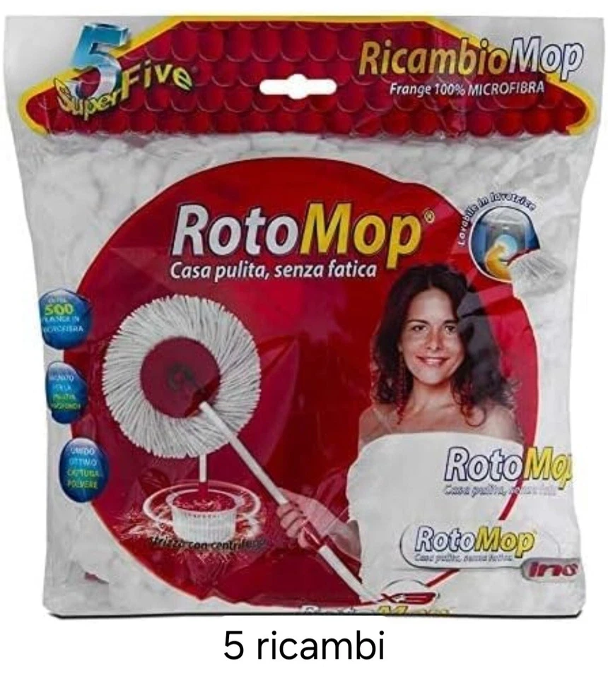 SUPERFIVE Ricambio Panno Tondo 5 pezzi in Microfibra per Rotomop Super Five bianco rosso