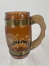 Siesta Ware 70's Wild West Wagon Wheel Yolk Ambor Glass Wood Handle Beer Mug