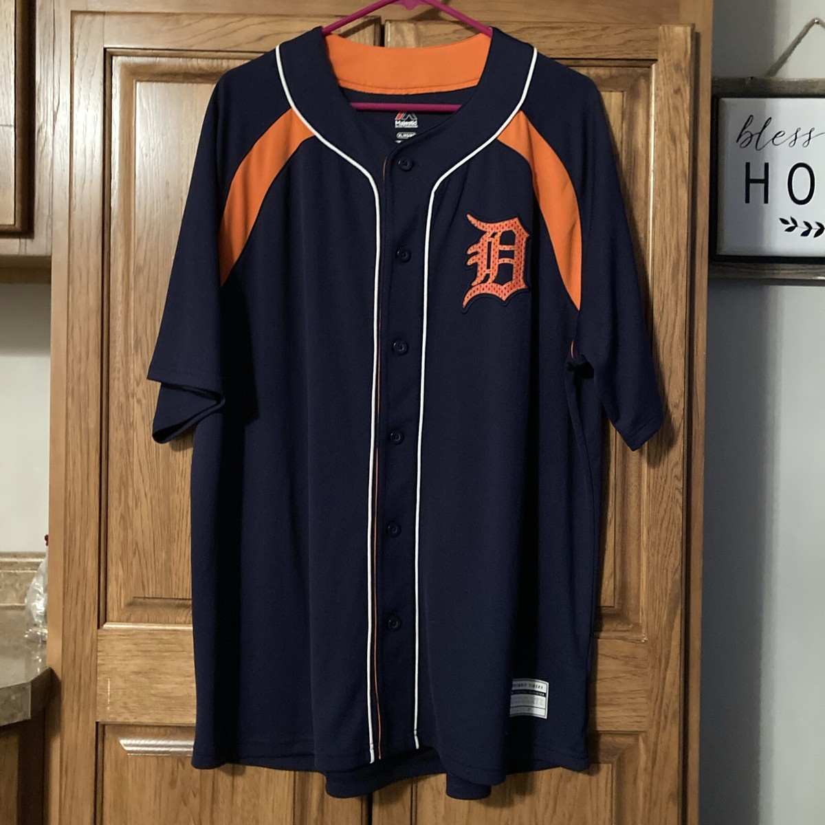 Detroit Tigers Blue Jersey; Adult XL Majestic Cool Base | eBay