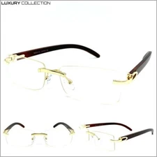 New Men's CLASSY SOPHISTICATED ELEGANT Clear Lens EYE GLASSES Rimless Wood Frame