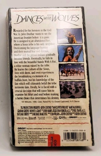 Dances With Wolves VHS, Sealed, 1990 Orion Home Video - Picture 2 of 2