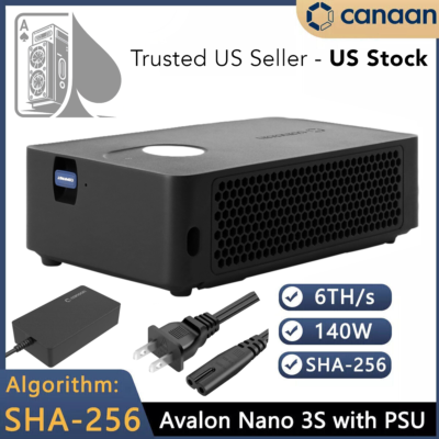 Avalon Nano 3S｜完動品｜マイニングマシン　 純正PSU付ブラック US Stock Canaan Avalon Nano 3S - 6TH/s with PSU BTC Solo Miner