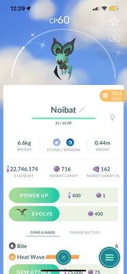 Shiny Noibat Pokémon Go Trade (MAY COST 1 MILLION STARDUST)