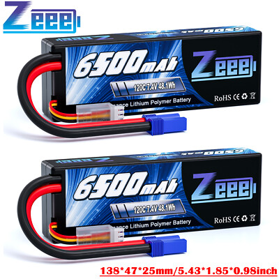 2x Zeee 2S Lipo Battery 6500mAh 7.4V 120C EC5 for RC Truck Car Airplane HardCase