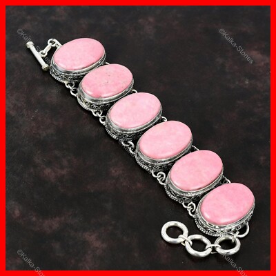 Valentines Deal Oval Thulite Stone Chain Vintage New Bracelet Jewelry 925  Silver