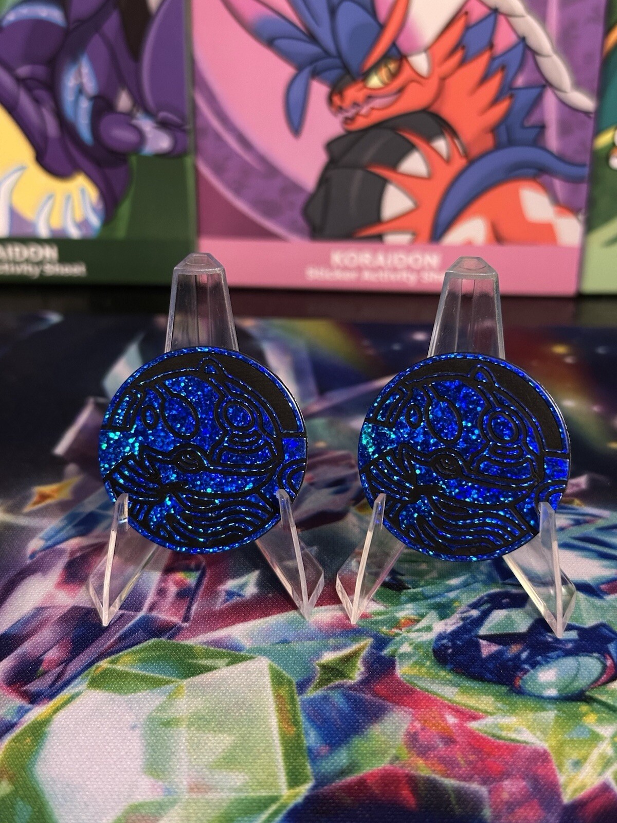 Primal Kyogre Blue Glitter Pokemon Flipping Coin/Token x2