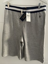 Image of Men's Polo Ralph Lauren Grey Jersey Navy Stripe Jogger Shorts XL RRP £115