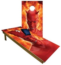 Devil CORNHOLE BEANBAG TOSS GAME w Bags Game Boards Halloween Evil Red Set