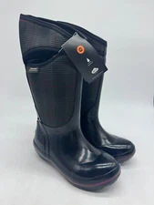 Bogs Plimsoll Prince Of Wales Mid Winter Boot Womens Black Rubber Waterproof - 6