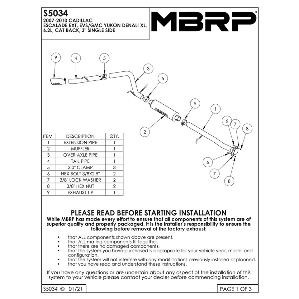 Escape trasero MBRP S5034AL acero gato para Escalade EXT ESV Yukon 2007-2010 6,2 L V8 Foto 4 de 4