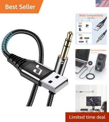 10FT USB to 3.5mm Jack Audio Cable for Enhanced Sound Quality - No Drivers