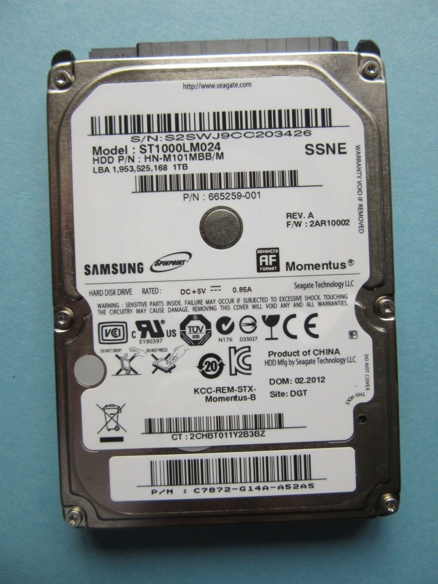 Samsung ST1000LM024 HN-M101MBB/M SATA Hard Drive 1TB HDD 2AR10002