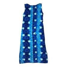 Vintage Blue Floral Boho Hippy Tie Dye Sleeveless Beach Dress 6