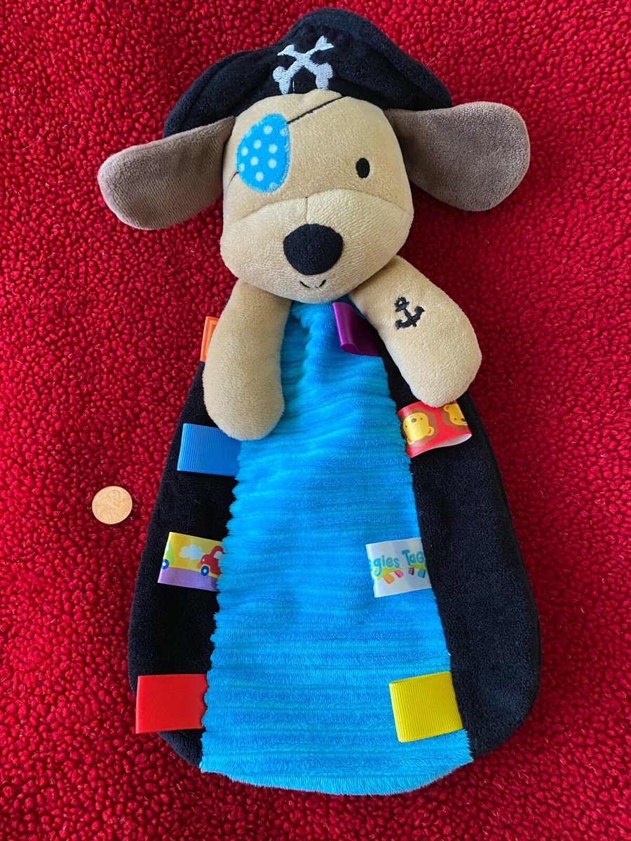 Taggies PIRATE Tan Puppy Dog Plush Lovey Black Blue Eye Patch Tags