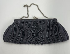 BIJOUX TERNER Silver Beaded Evening Bag Clutch w/ Kiss Lock  Silver Chain Strap