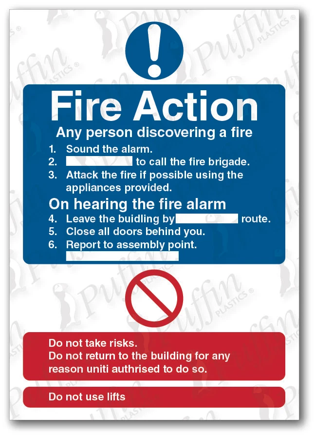 PUFFIN PLASTICS Fire Action Notice 5 Points Sign