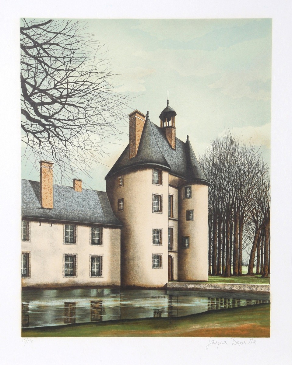 Jacques Deperthes, Manoir au Bord de l'Eau, Lithograph, signed and
