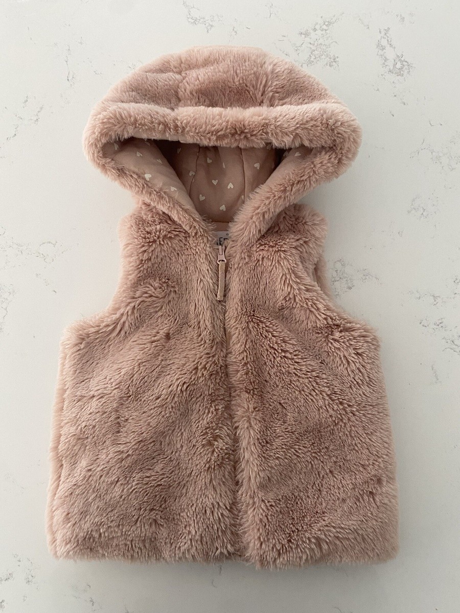 Hooded Gilet Baby Pink Fur Gilet Fred Flo Girls Pink Faux Fur